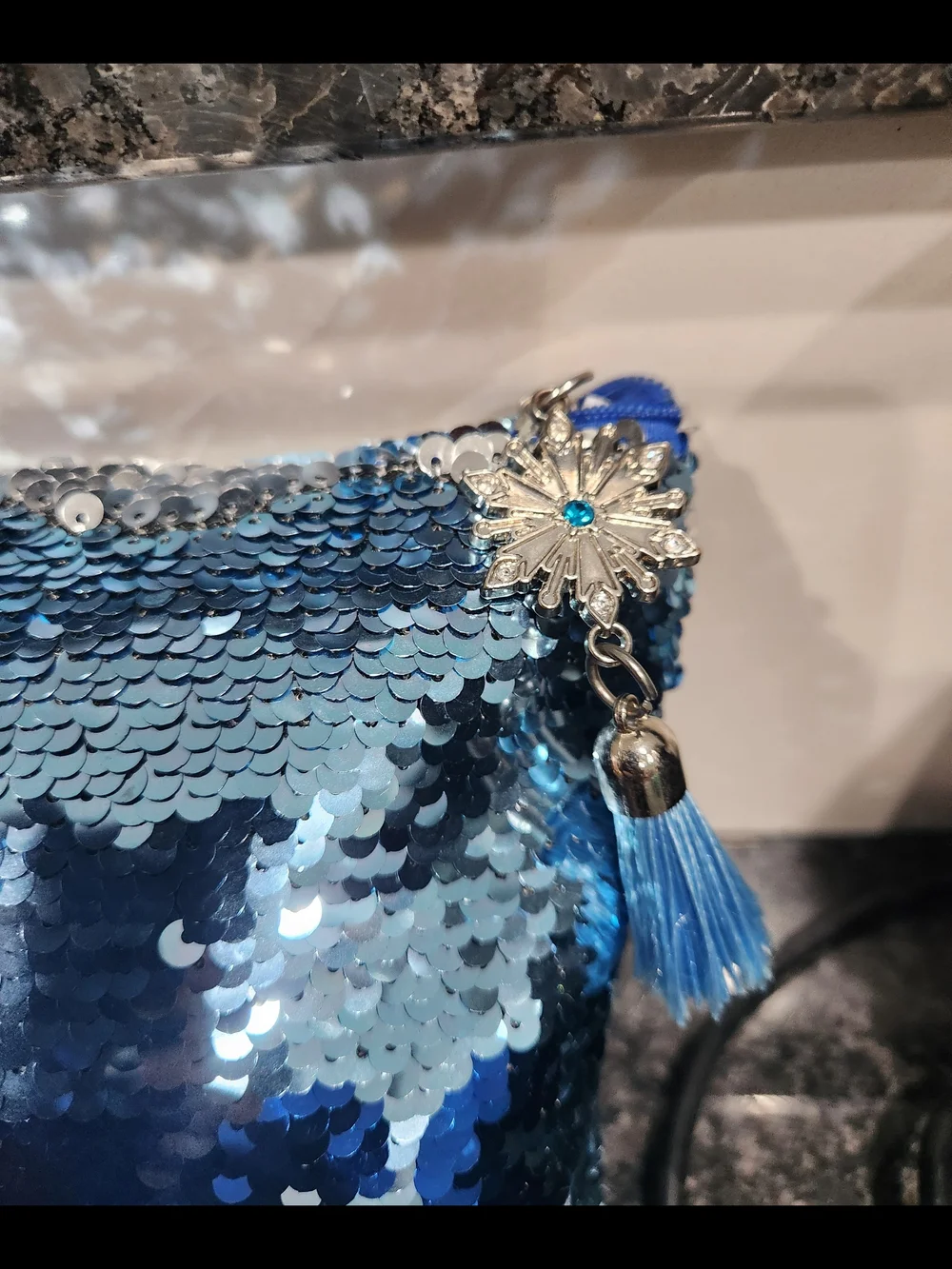 Disney Frozen ll Rever Sequin Cosmetic Pouch in Light and Dark Blue with Tassel